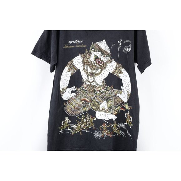 Vintage Streetwear Mens Medium Faded Hanuman Transform Thailand T-Shirt Black - Picture 4 of 12